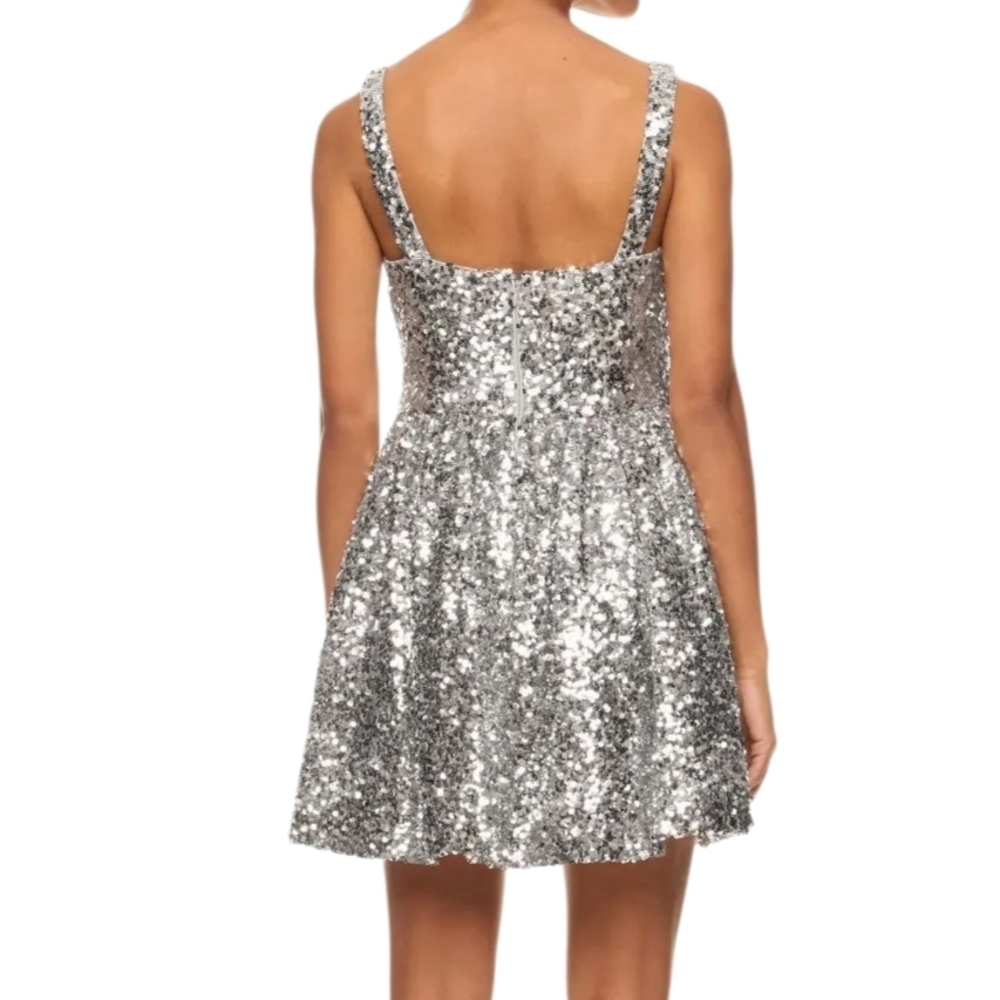 Sachin + Babi Quinn Silver Metallic Sequins Mini Dress 4 Party Glittery Shimmery - Picture 2 of 16